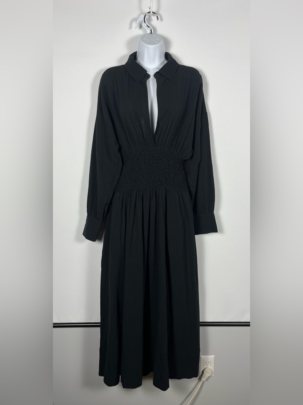 Free People Monika Shirt Maxi Dress 100% Cotton Black Size Small NWT